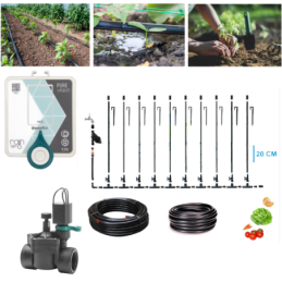 Kit completo di irrigazione gocciolante con centralina ed elettrovalvola.