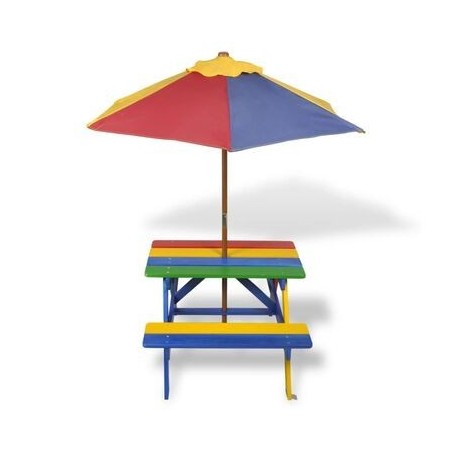 Tavolo e panchine per bambini con parasole Legno multicolore